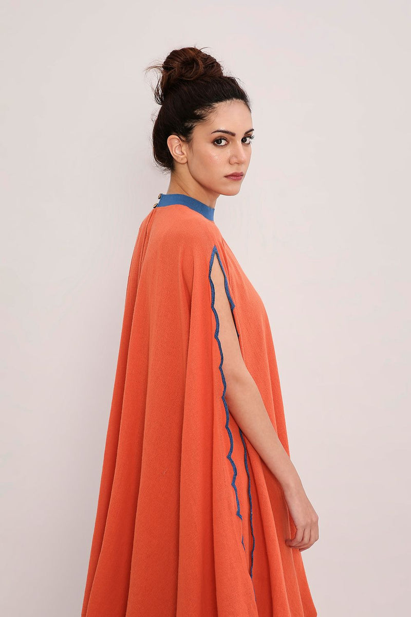 Rust Ribbed Scallop Cowl Dress cotton by Mati in rust color for women Worldwide