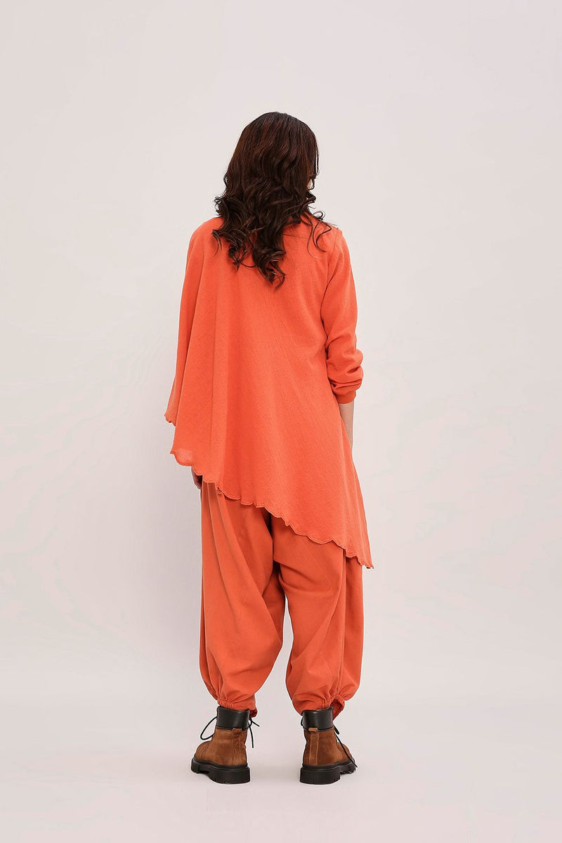 Rust Ribbed Scallop Tunic Set (2 PCS) cotton by Mati in rust color for women Worldwide