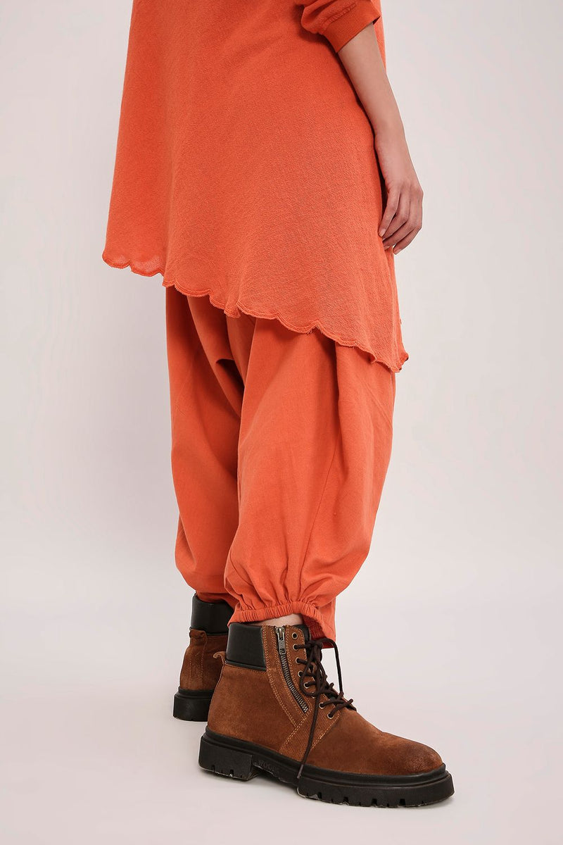 Rust Ribbed Scallop Tunic Set (2 PCS) cotton by Mati in rust color for women Worldwide