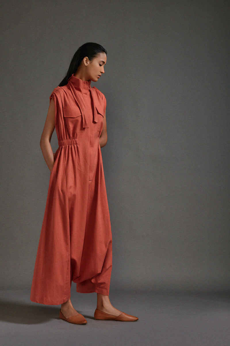 Rust Safari Sphara Jumpsuit cotton by Mati in rust color for women Worldwide