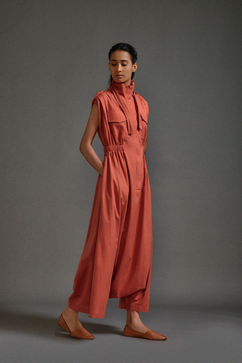 Rust Safari Sphara Jumpsuit cotton by Mati in rust color for women Worldwide