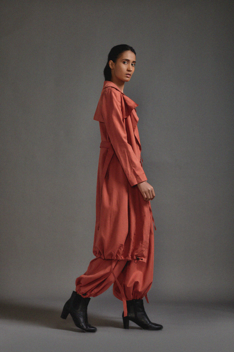 Rust Safari Trench Jacket cotton by Mati in rust color for women Worldwide