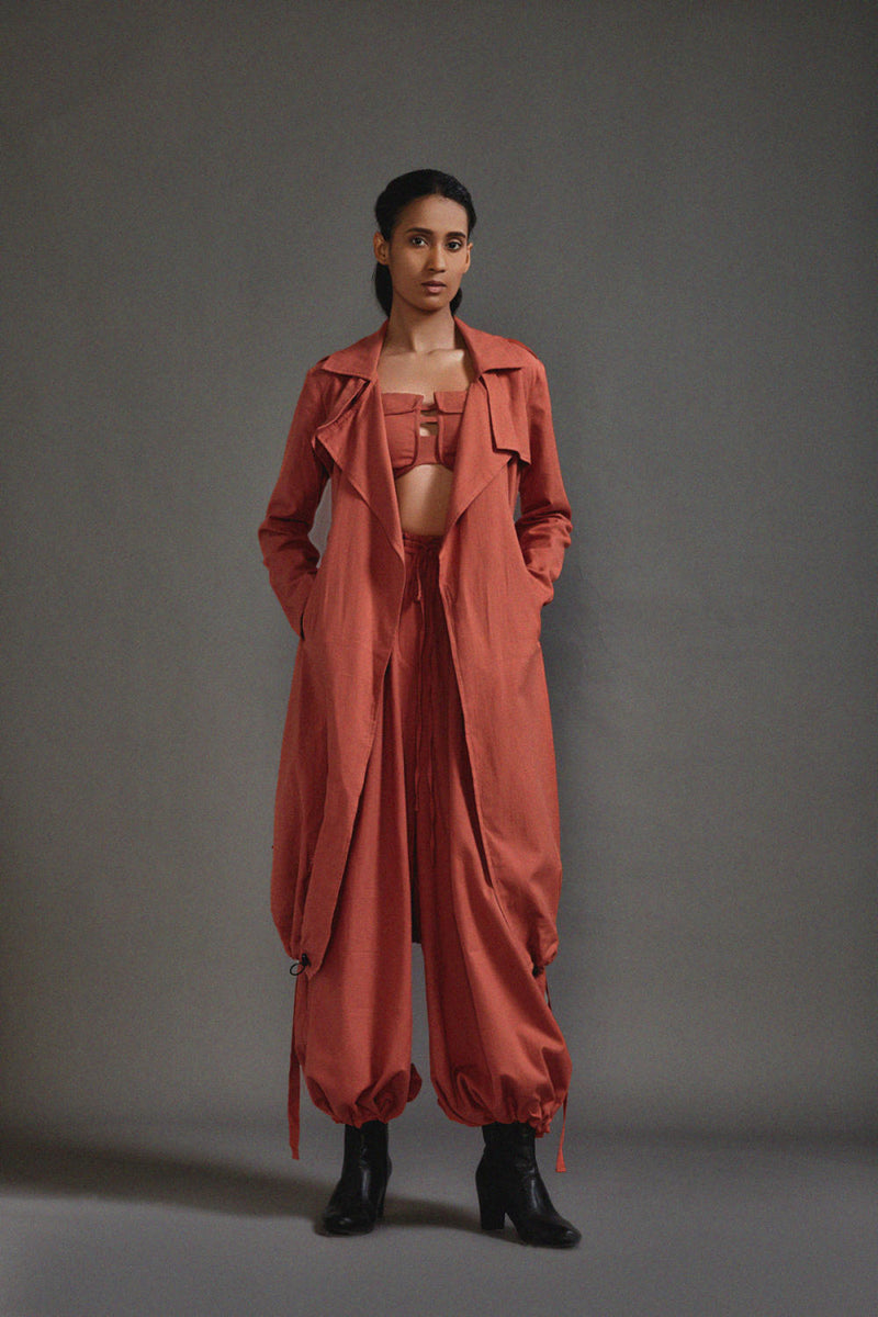 Rust Safari Trench Jacket cotton by Mati in rust color for women Worldwide