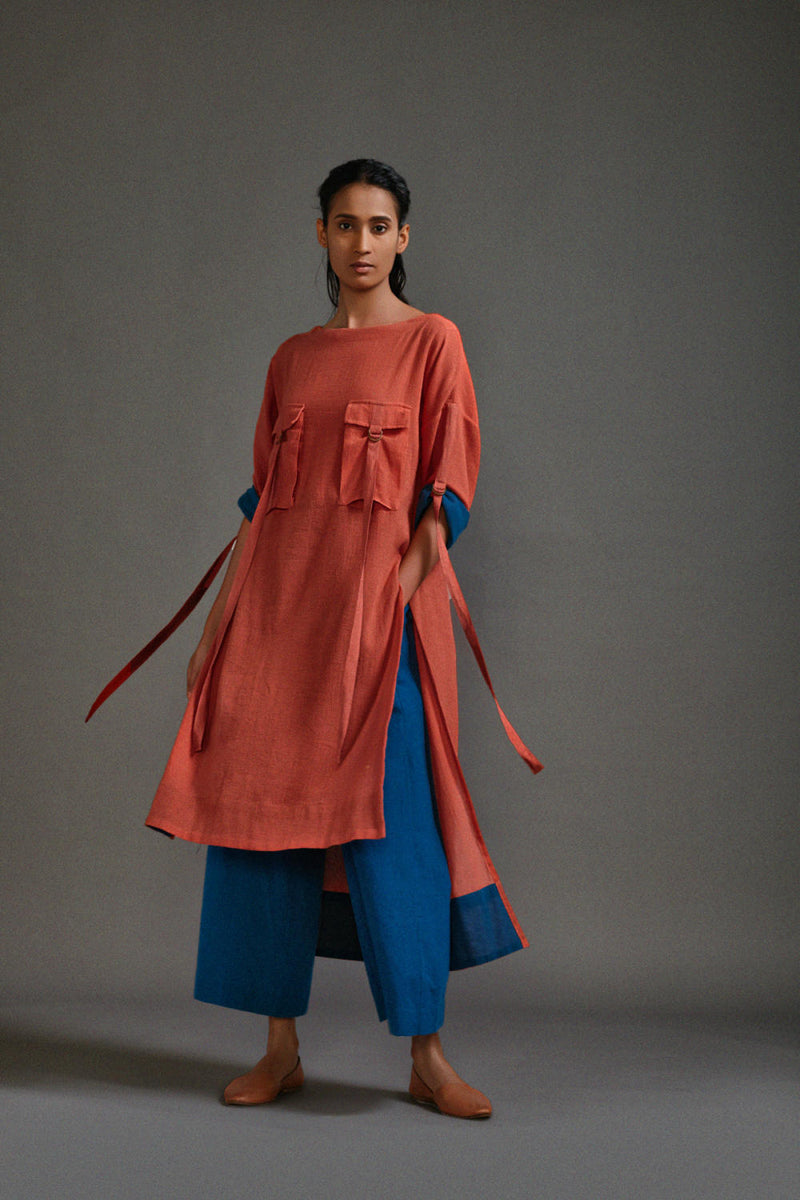 Rust & Blue New Ruka Set cotton by Mati in blue color for women Worldwide