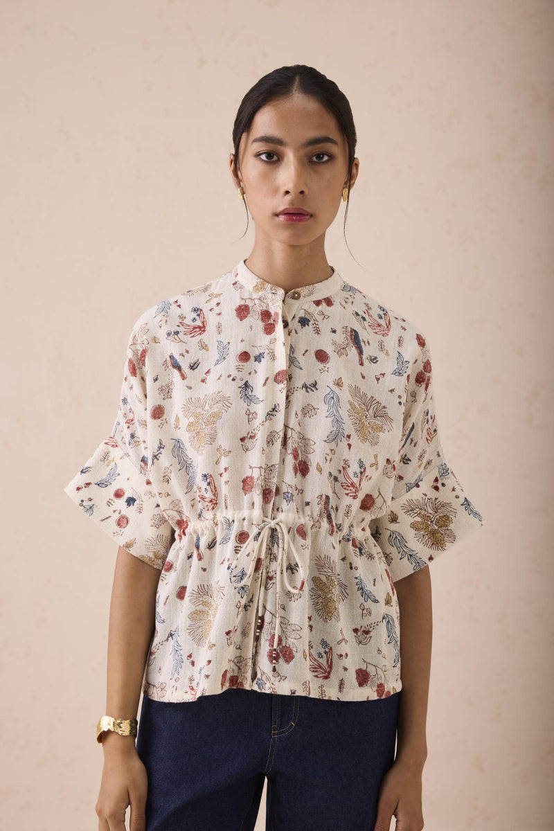 Rustic Beginnings Handspun Handwoven Organic Cotton Peplum Top cotton by SUI in white color for women Worldwide