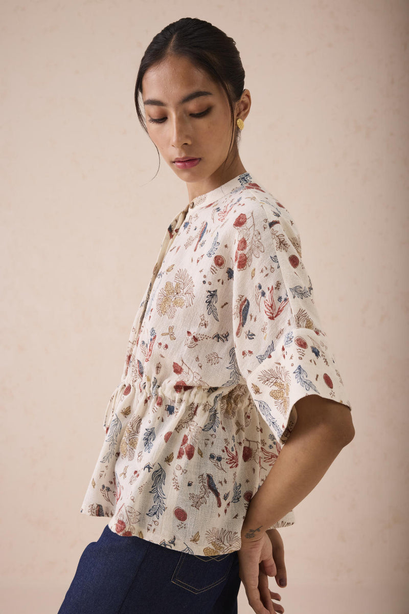 Rustic Beginnings Handspun Handwoven Organic Cotton Peplum Top cotton by SUI in white color for women Worldwide