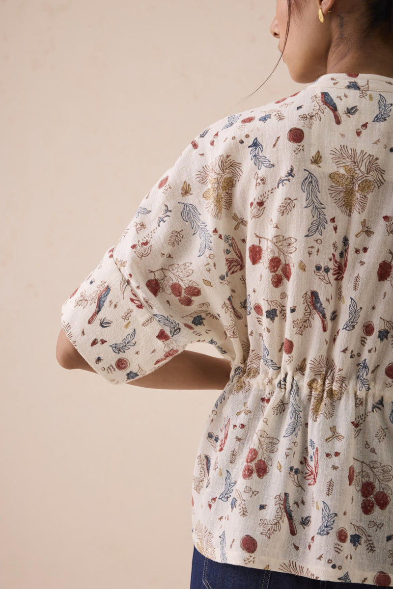 Rustic Beginnings Handspun Handwoven Organic Cotton Peplum Top cotton by SUI in white color for women Worldwide