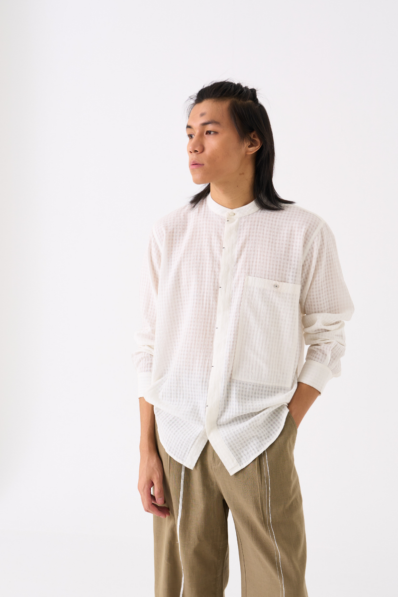 BAND COLLAR SHIRT CO-ORD - WHITE
