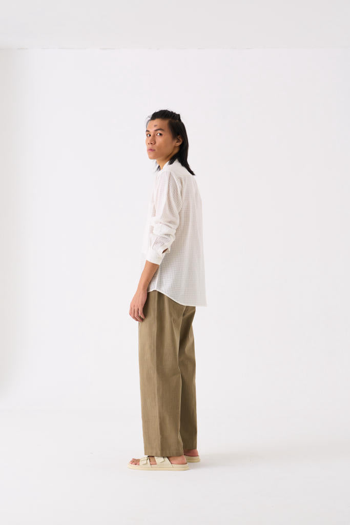 BAND COLLAR SHIRT CO-ORD - WHITE