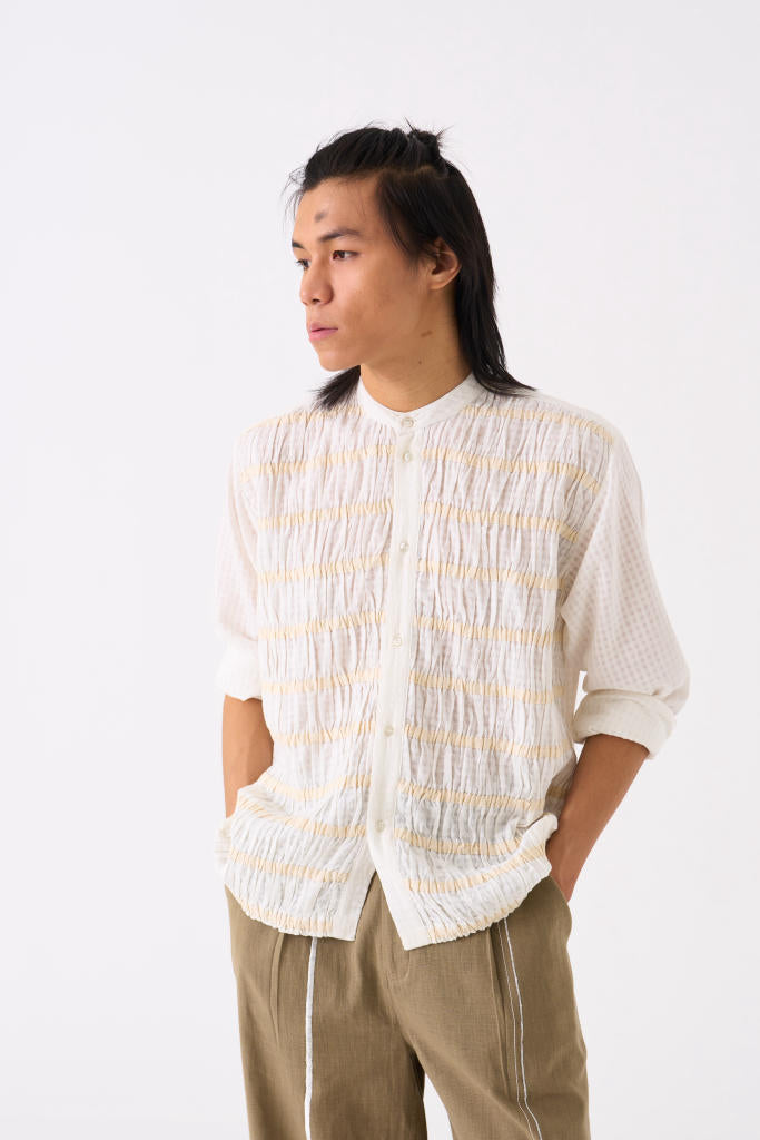 SMOCKING DETAIL SHIRT - WHITE