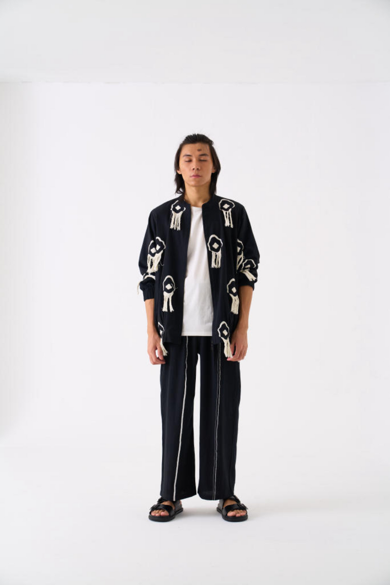 FRINGE BOMBER JACKET - BLACK