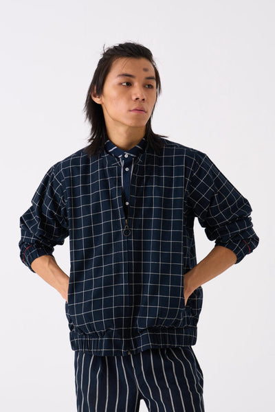 BAND COLLAR SHIRT - BLACK STRIPE