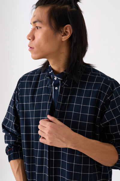 BAND COLLAR SHIRT - BLACK STRIPE