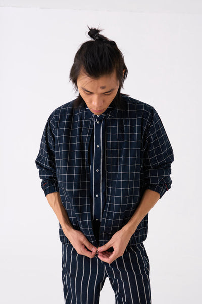 BAND COLLAR SHIRT - BLACK STRIPE