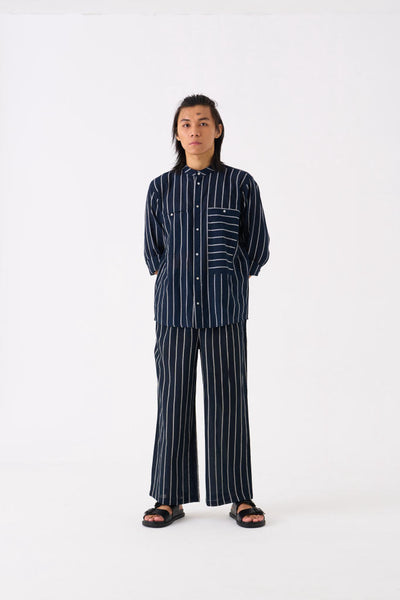 BAND COLLAR SHIRT CO-ORD - BLACK STRIPE