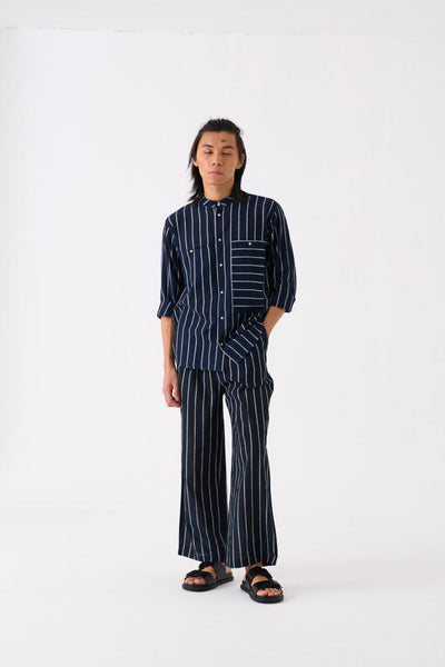 BAND COLLAR SHIRT CO-ORD - BLACK STRIPE