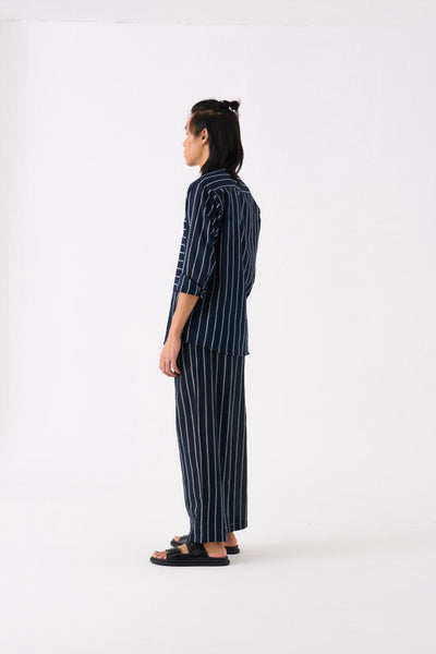 BAND COLLAR SHIRT CO-ORD - BLACK STRIPE