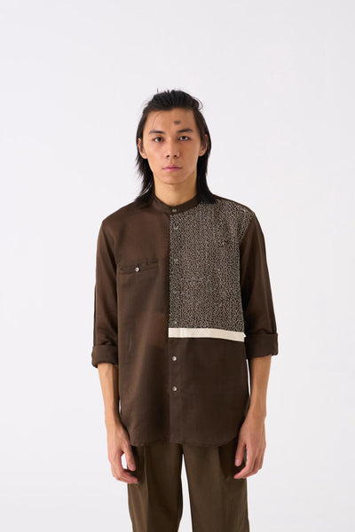 PANELLED EMBROIDERED DETAIL SHIRT - HUNTER GREEN