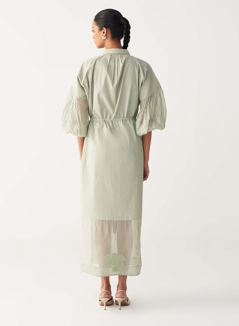 DRAWSTRING PANEL DRESS-MINT poplin by THREE in mint color for women Worldwide