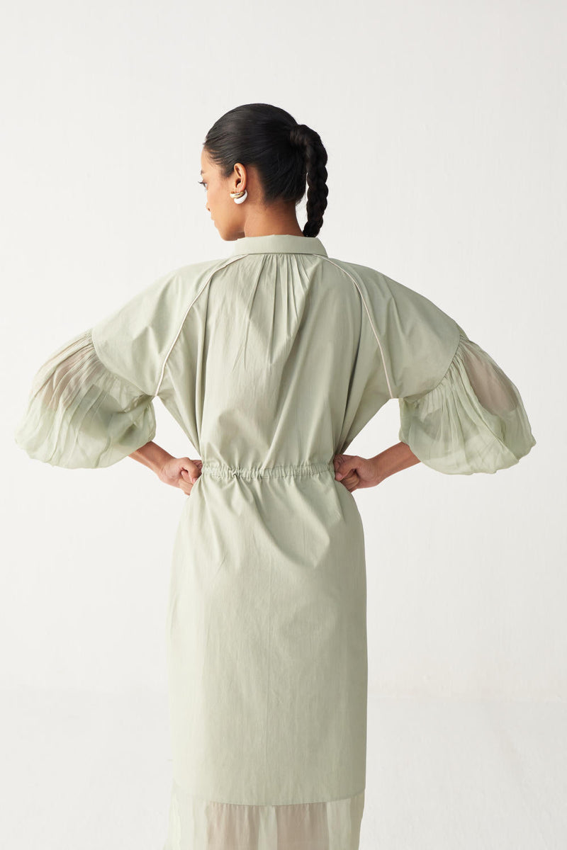 DRAWSTRING PANEL DRESS-MINT poplin by THREE in mint color for women Worldwide