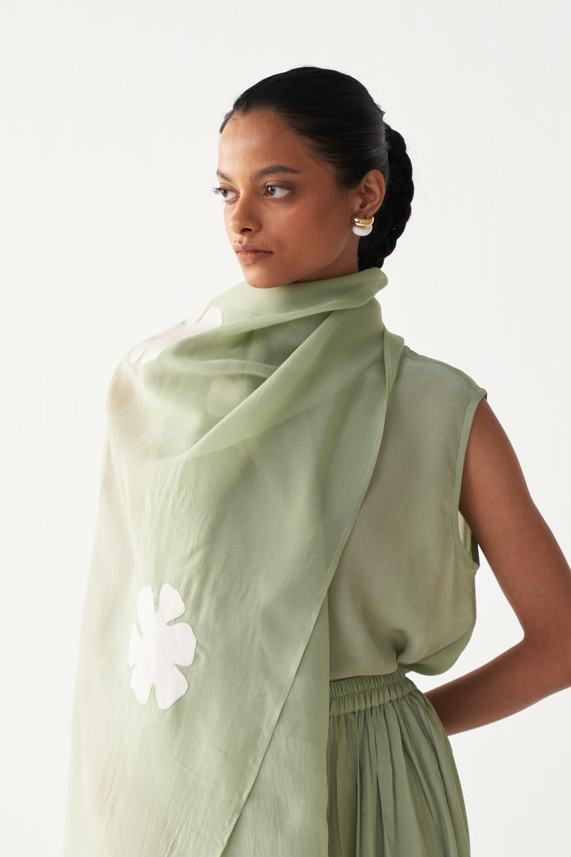 ROUND NECK TOP CO-ORD (SET OF 3)-MINT silk by THREE in mint color for women Worldwide