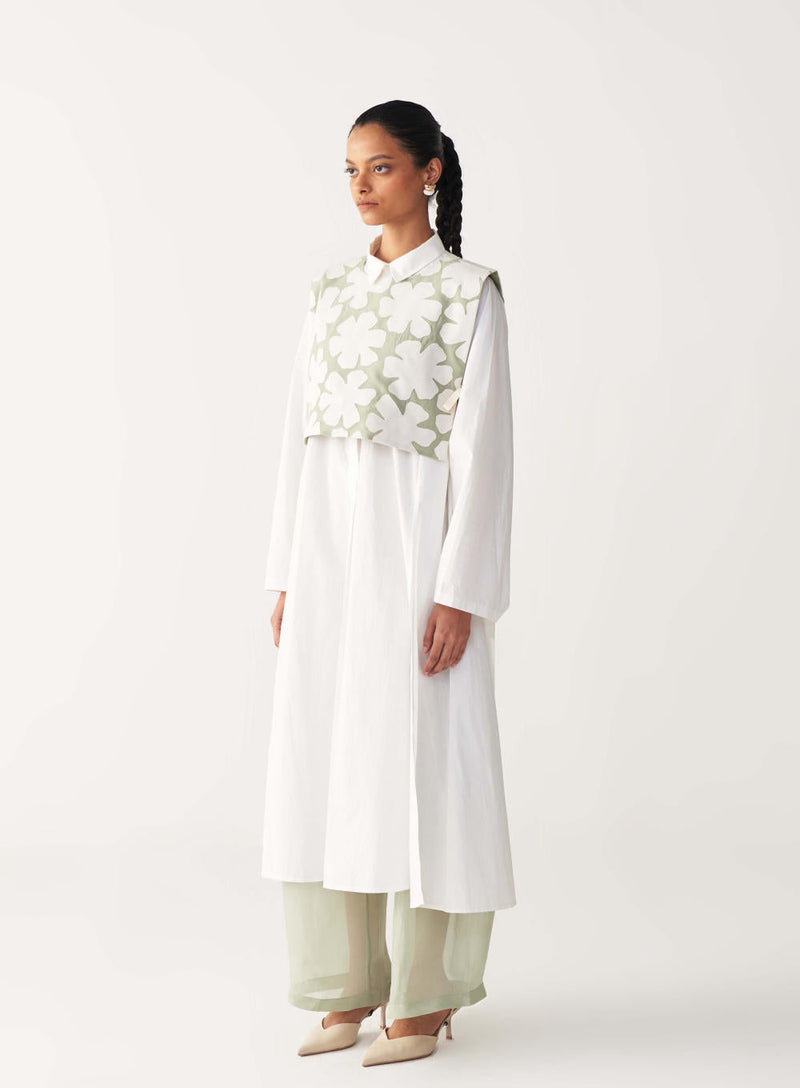 FLORAL CROP OVERLAY CO-ORD (SET OF 2)-MINT organza by THREE in mint color for women Worldwide