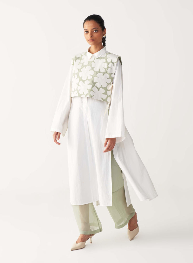 FLORAL CROP OVERLAY CO-ORD (SET OF 2)-MINT organza by THREE in mint color for women Worldwide