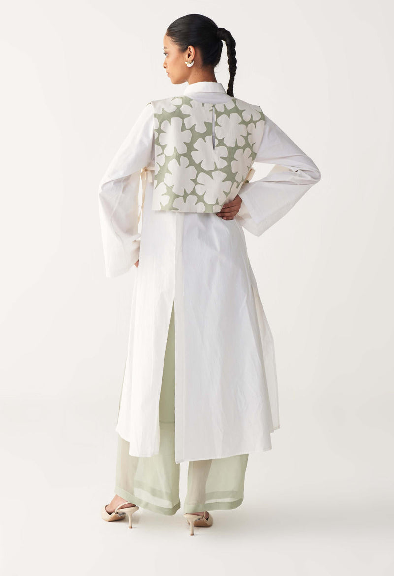 FLORAL CROP OVERLAY CO-ORD (SET OF 2)-MINT organza by THREE in mint color for women Worldwide