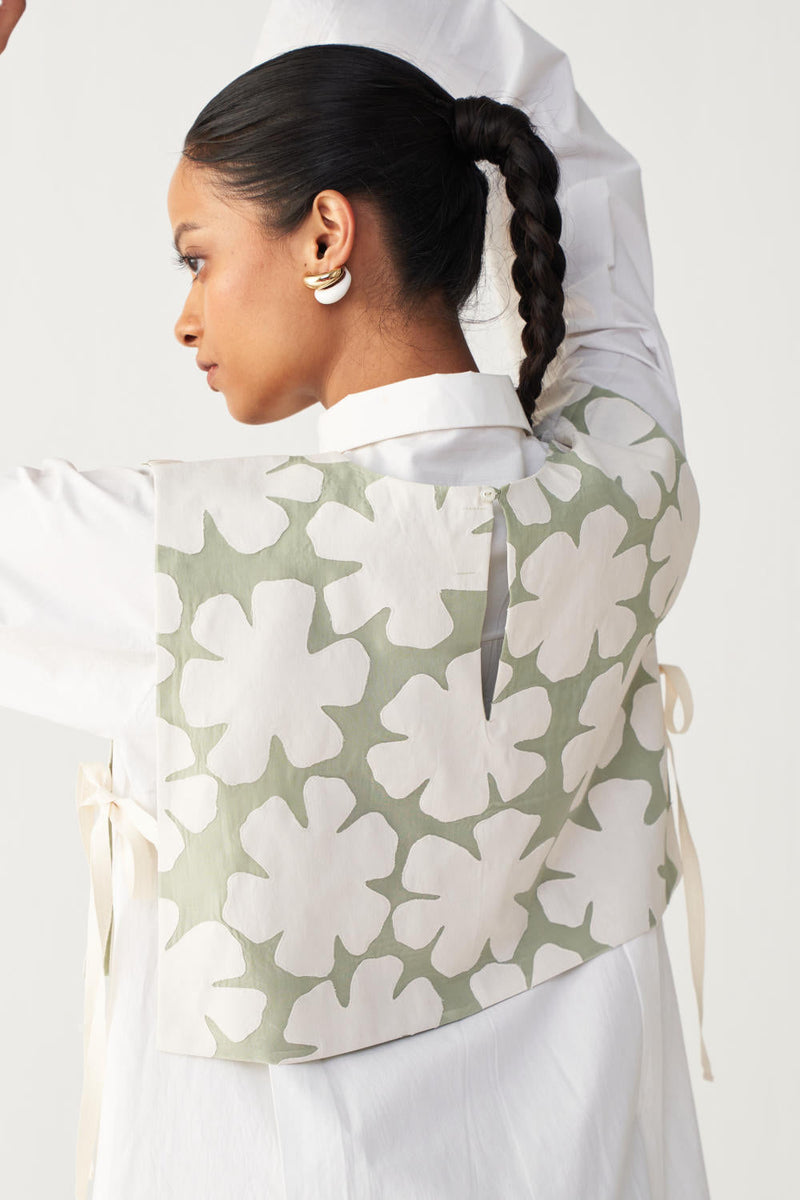 FLORAL CROP OVERLAY -MINT organza by THREE in mint color for women Worldwide