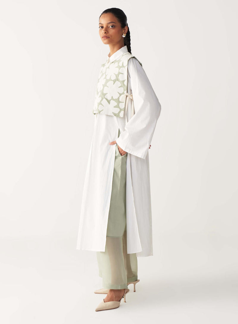 FLORAL CROP OVERLAY CO-ORD (SET OF 2)-MINT organza by THREE in mint color for women Worldwide