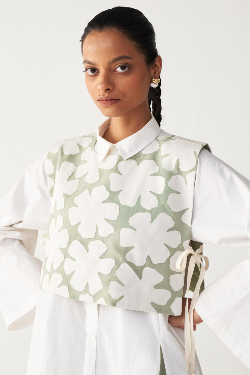 FLORAL CROP OVERLAY CO-ORD (SET OF 2)-MINT organza by THREE in mint color for women Worldwide