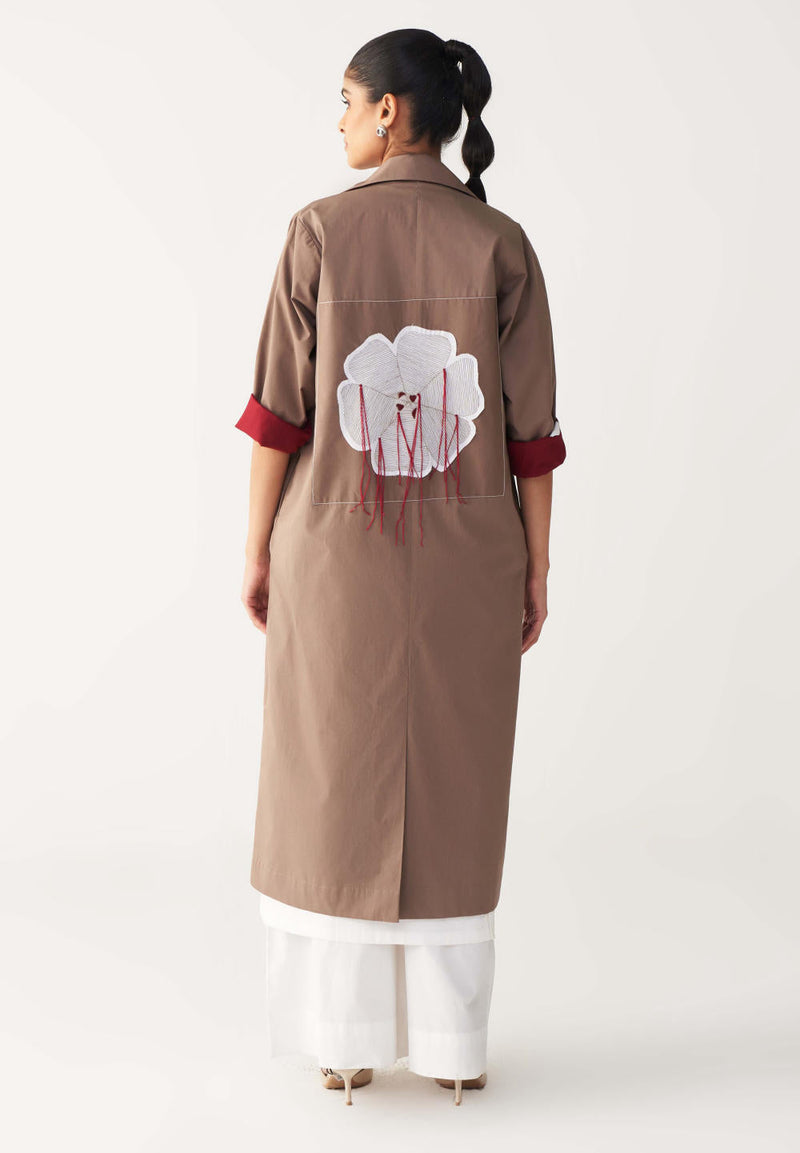 FLORAL APP. PATCH JACKET-CEDAR poplin by THREE for women Worldwide