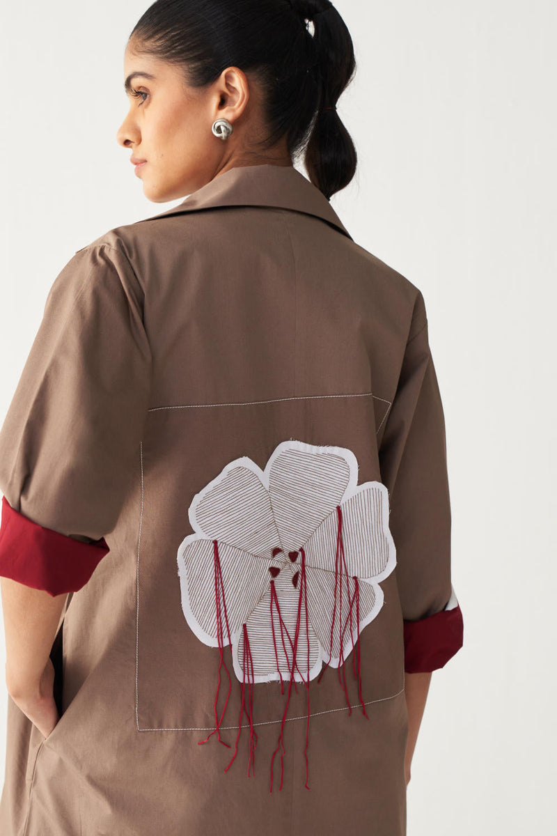 FLORAL APP. PATCH JACKET CO-ORD (SET OF 3)-CEDAR & WHITE poplin by THREE for women Worldwide