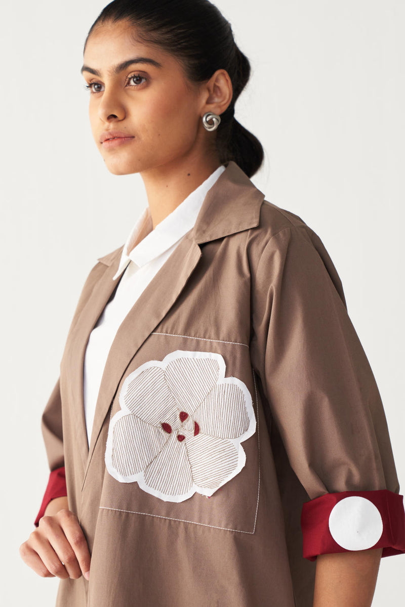 FLORAL APP. PATCH JACKET-CEDAR poplin by THREE for women Worldwide