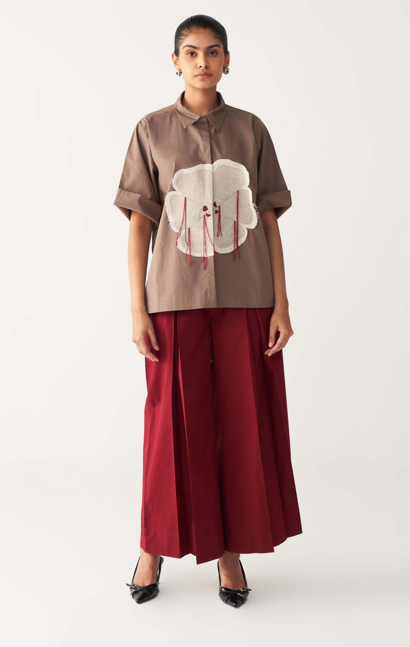 FLORAL FRINGE SHIRT-CEDAR poplin by THREE for women Worldwide