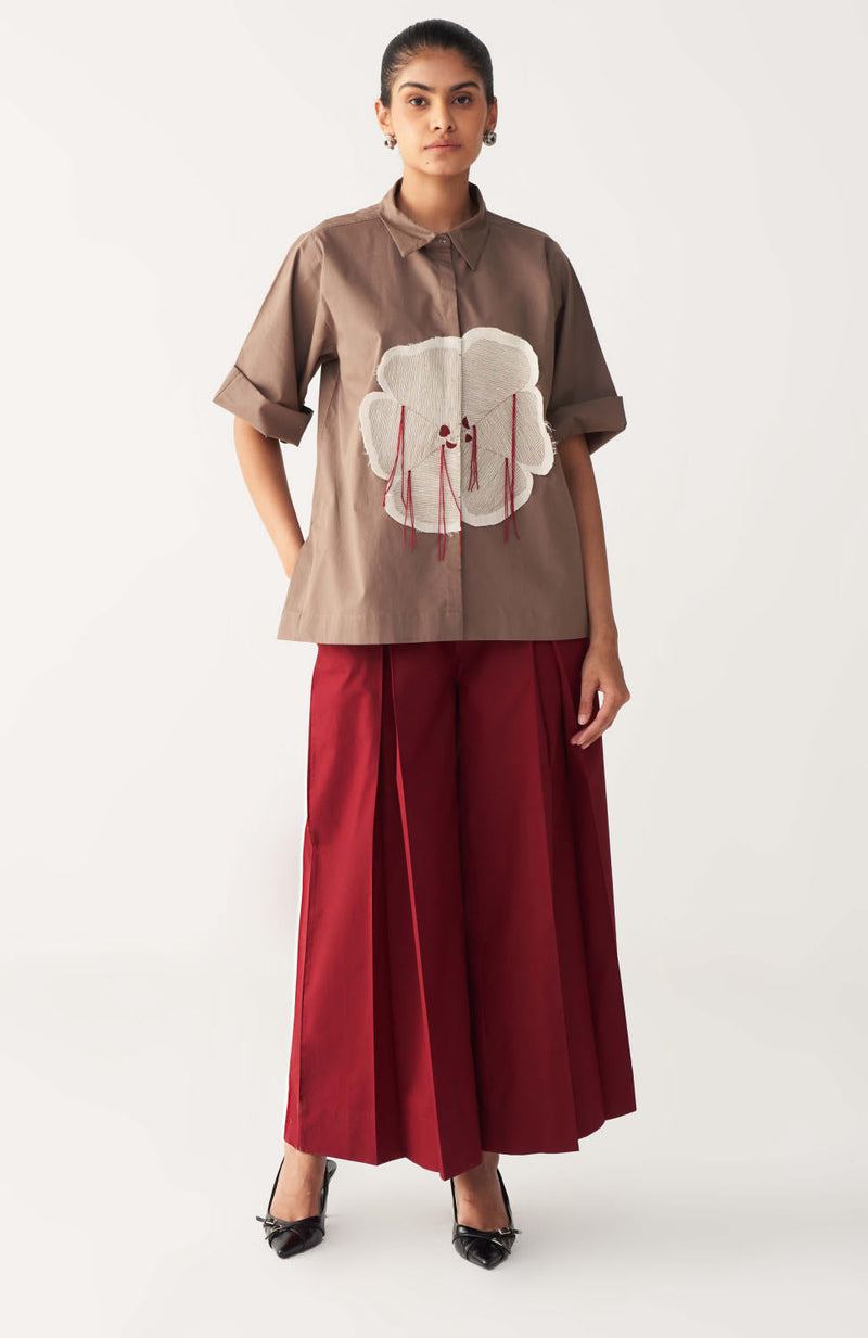 FLORAL FRINGE SHIRT-CEDAR poplin by THREE for women Worldwide
