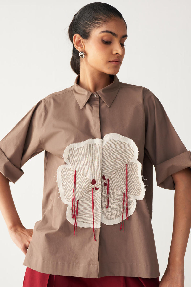 FLORAL FRINGE SHIRT-CEDAR poplin by THREE for women Worldwide