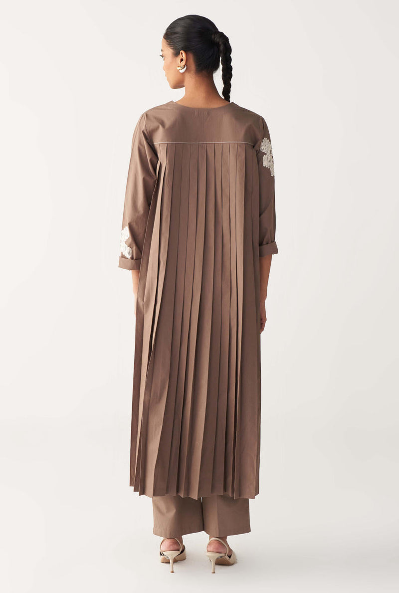 FLORAL EMB. BACK PLEAT TUNIC CO-ORD-CEDAR poplin by THREE for women Worldwide