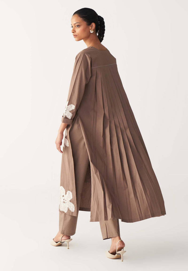 FLORAL EMB. BACK PLEAT TUNIC CO-ORD-CEDAR poplin by THREE for women Worldwide