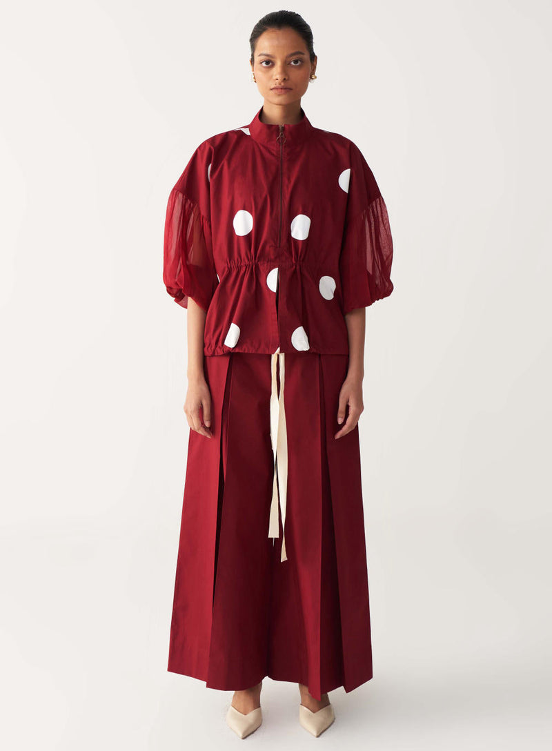 DRAWSTRING POLKA TOP-MADDER RED poplin by THREE in red color for women Worldwide