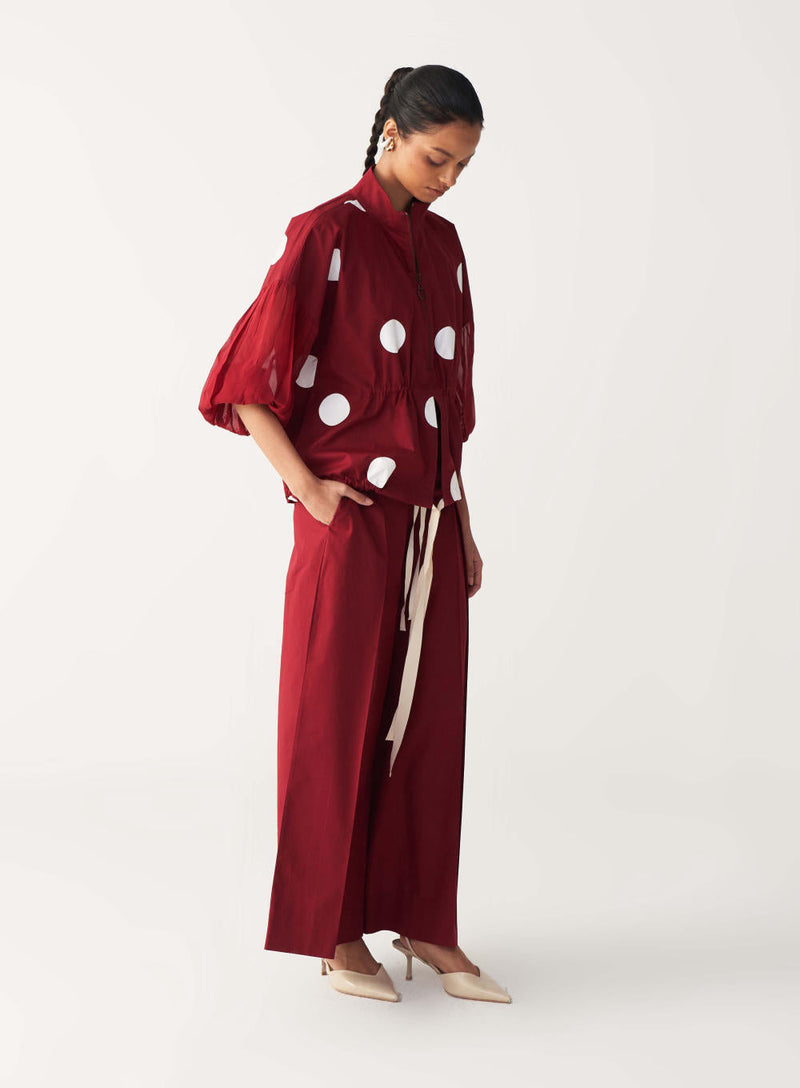 DRAWSTRING POLKA TOP-MADDER RED poplin by THREE in red color for women Worldwide