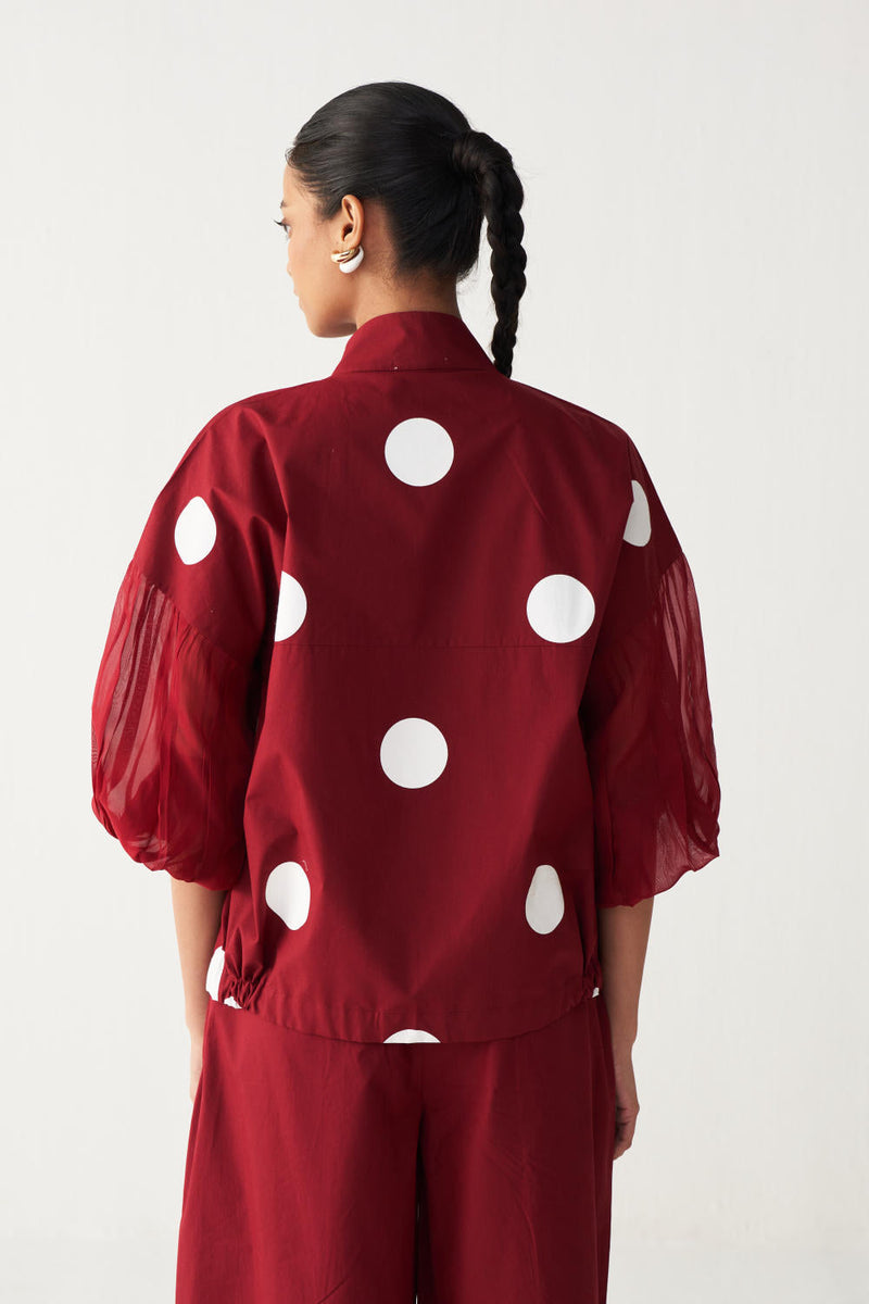 DRAWSTRING POLKA TOP-MADDER RED poplin by THREE in red color for women Worldwide