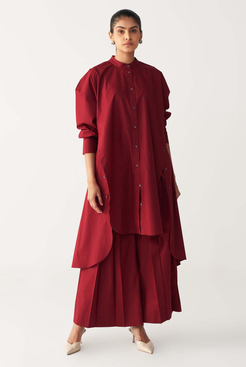 SIDE BUTTON TUNIC-MADDER RED poplin by THREE in red color for women Worldwide