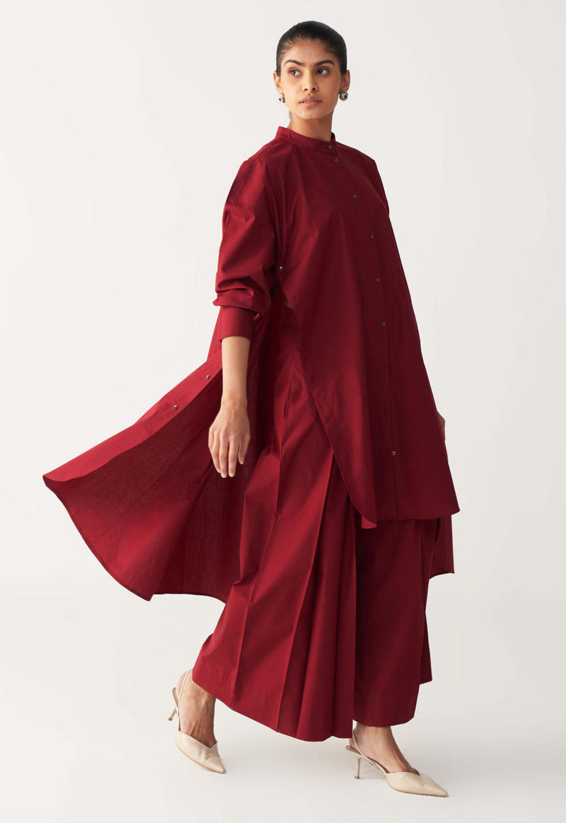 SIDE BUTTON TUNIC-MADDER RED poplin by THREE in red color for women Worldwide