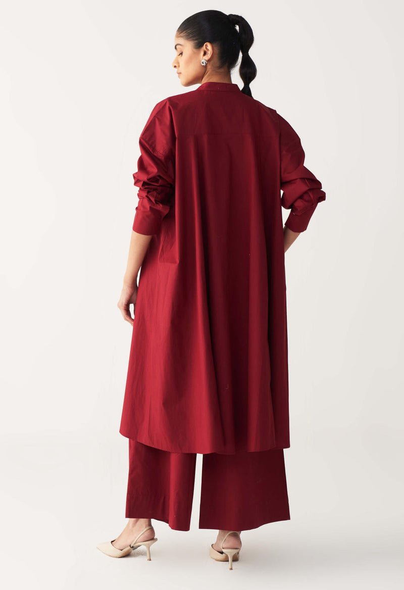 SIDE BUTTON TUNIC-MADDER RED poplin by THREE in red color for women Worldwide
