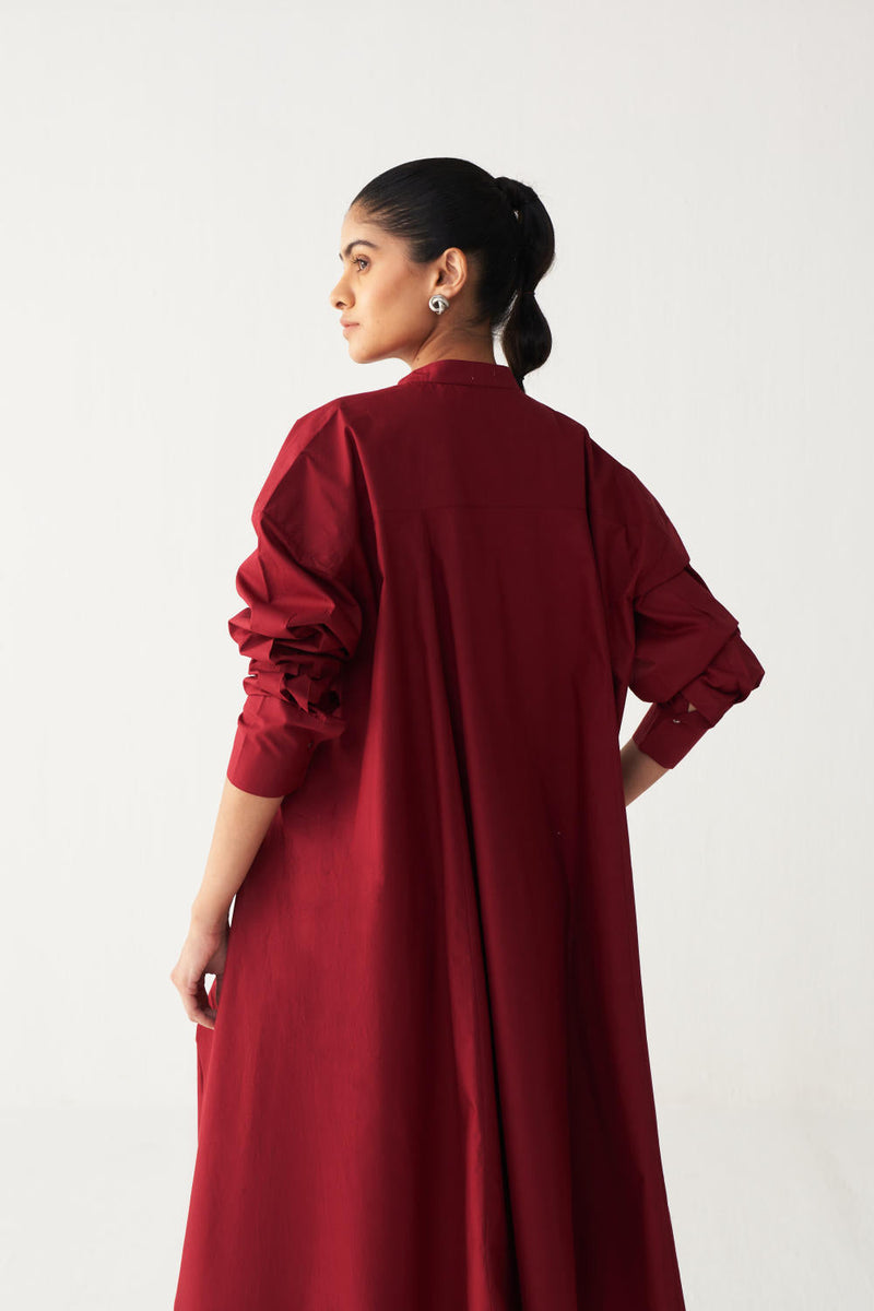 SIDE BUTTON TUNIC-MADDER RED poplin by THREE in red color for women Worldwide