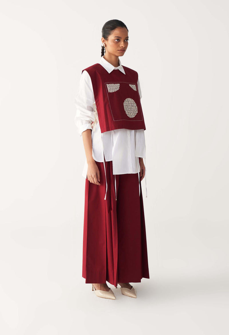 PATCH EMB. OVERLAY CO-ORD (SET OF 3)-MADDER RED poplin by THREE in red color for women Worldwide