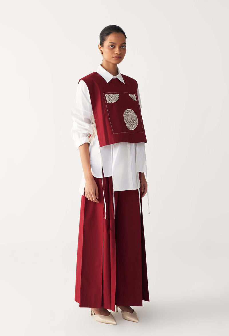PATCH EMB. OVERLAY CO-ORD (SET OF 3)-MADDER RED poplin by THREE in red color for women Worldwide