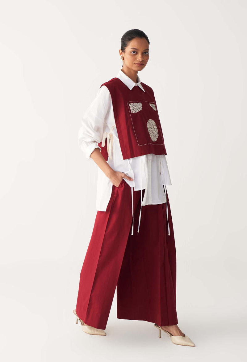 PATCH EMB. OVERLAY CO-ORD (SET OF 3)-MADDER RED poplin by THREE in red color for women Worldwide