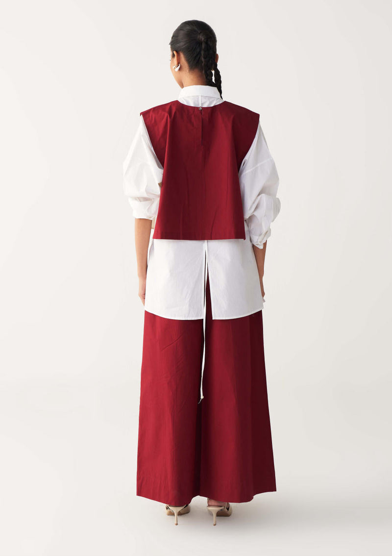 PATCH EMB. OVERLAY CO-ORD (SET OF 3)-MADDER RED poplin by THREE in red color for women Worldwide